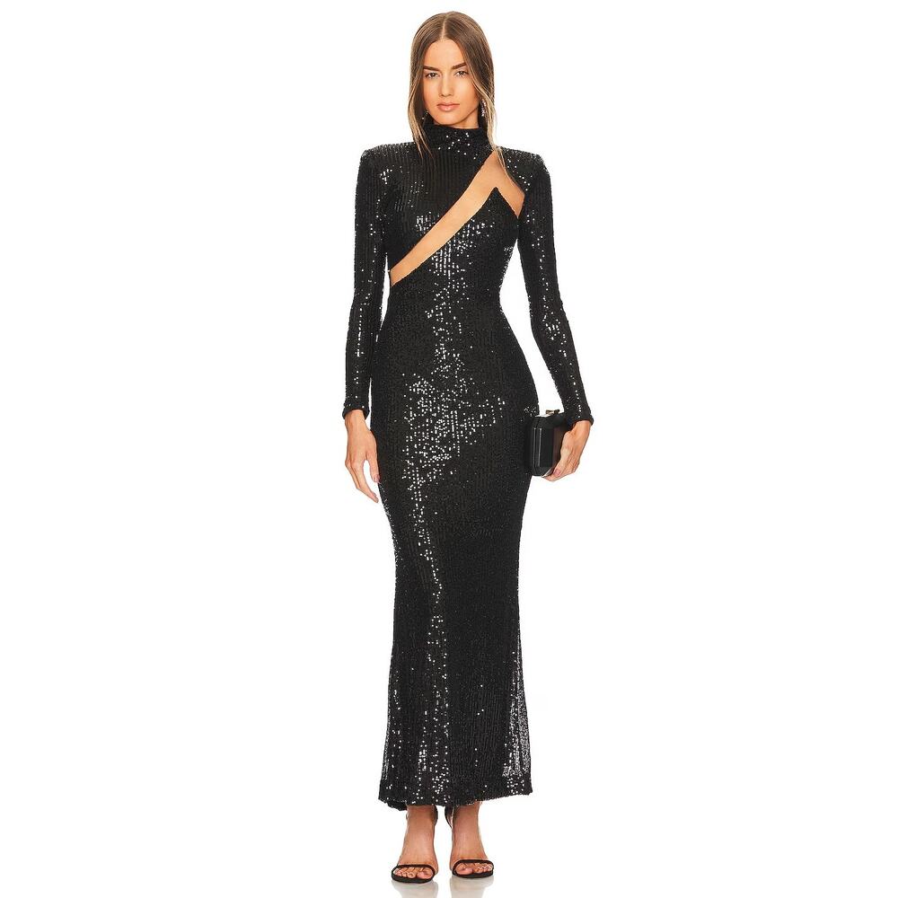 Michael Costello x REVOLVE Houston Sequin Gown Long Sleeve NYE Cocktail Party S